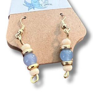 Dainty Violet Blue Purple and Wood Beaded Drop Earrings